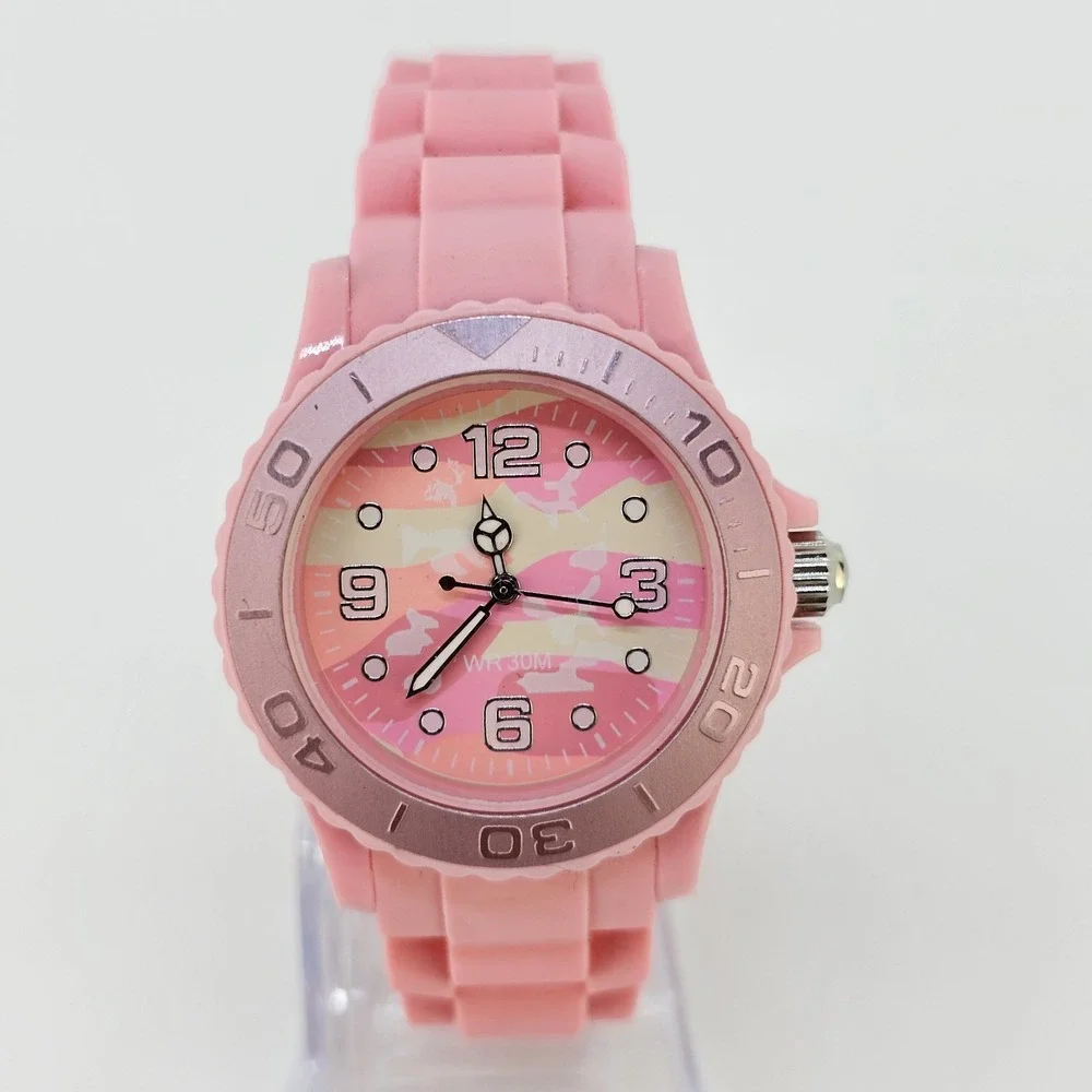 Women's Watch 36MM White Pink Dial Pink Plastic Bands NEW Battery
